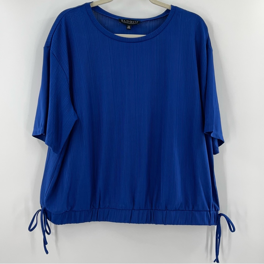 Eloquii Blue Striped Blouson Side Tie Top size 14/16 - Picture 3 of 7